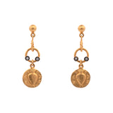 Sterling Silver And 22K Yellow Gold Disk Earrings With Vase Engraving And Diamonds
