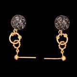 Sterling Silver And 22K Yellow Gold Disk Earrings With Vase Engraving And Diamonds