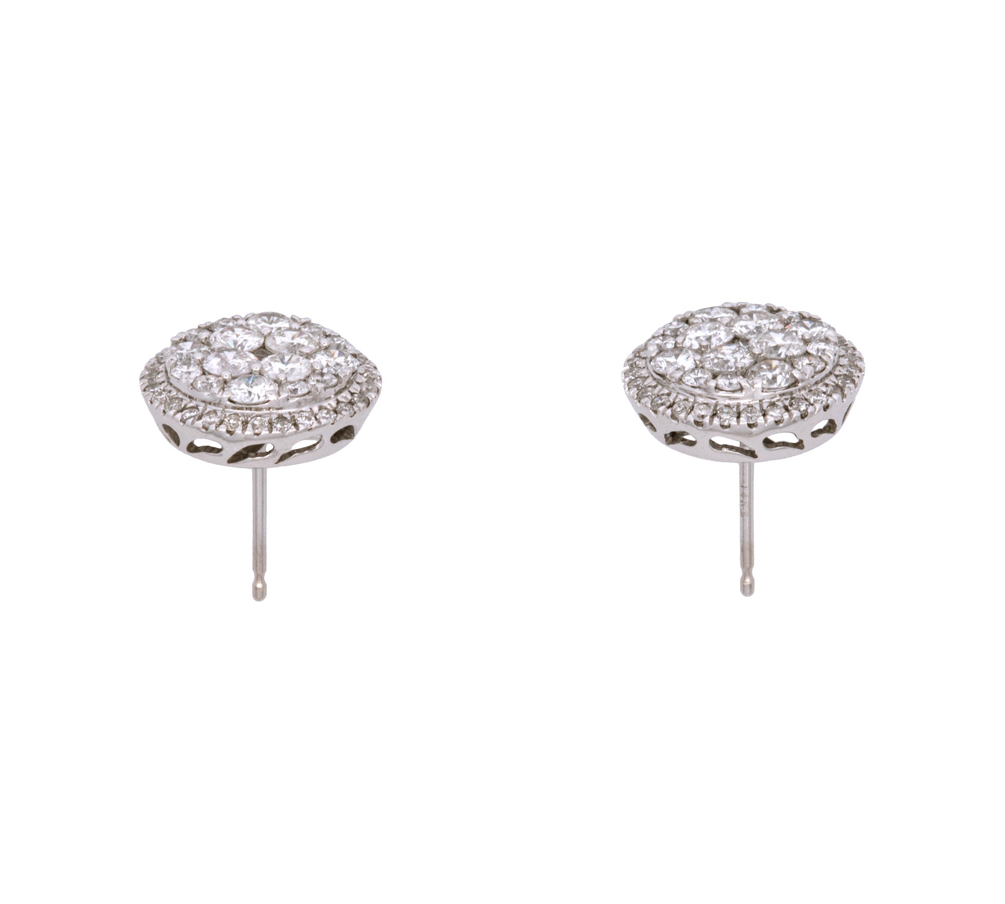 14K White Gold Cluster Diamond Stud Earrings With Diamond Halo