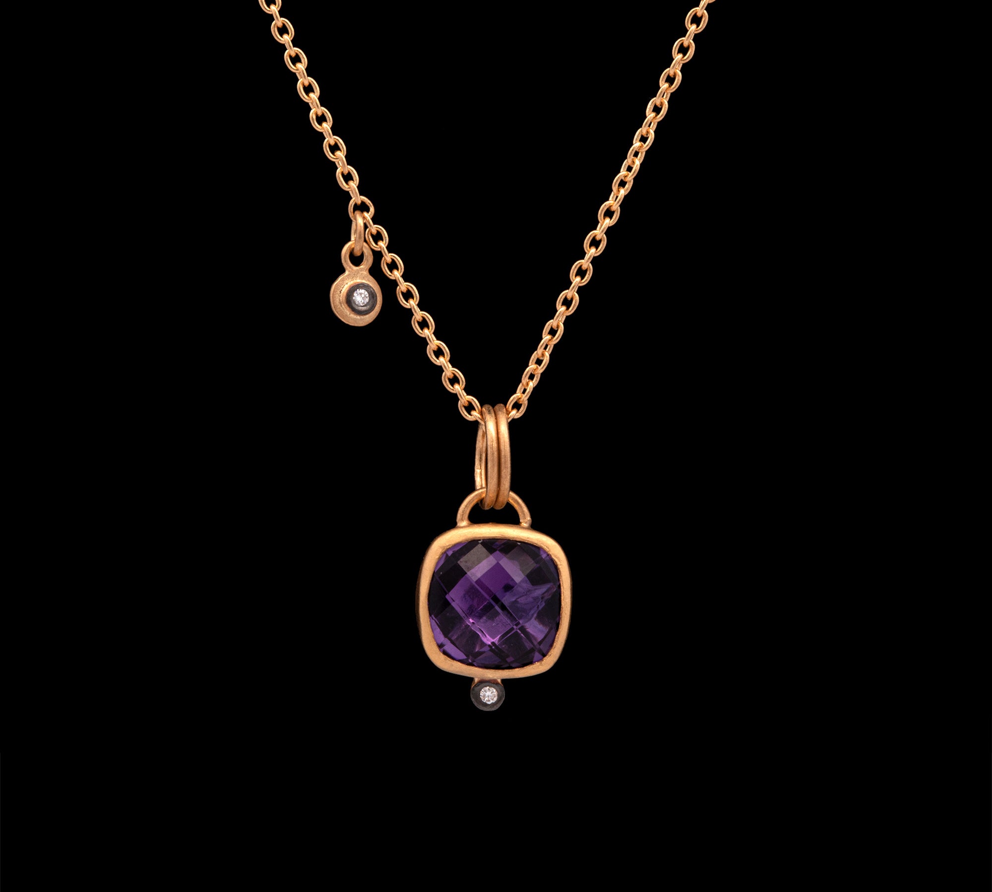22K And 18K Yellow Gold Amethyst And Diamond Accent Pendant With 20 Inch Chain