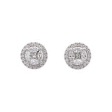 18K White Gold Illusion Set Diamond Halo Stud Earrings