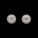 18K White Gold Illusion Set Diamond Halo Stud Earrings