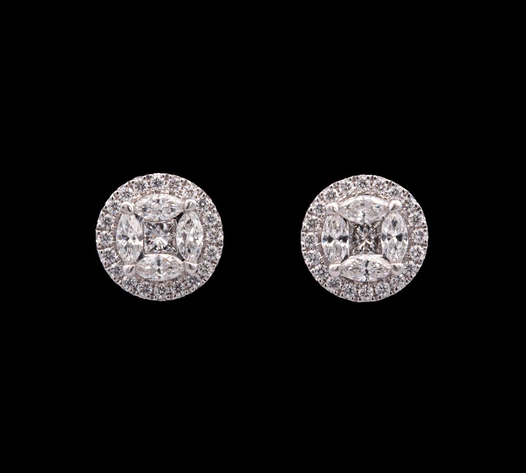 18K White Gold Illusion Set Diamond Halo Stud Earrings
