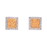 18K White And 24K Yellow Gold Diamond Square Stud Earring