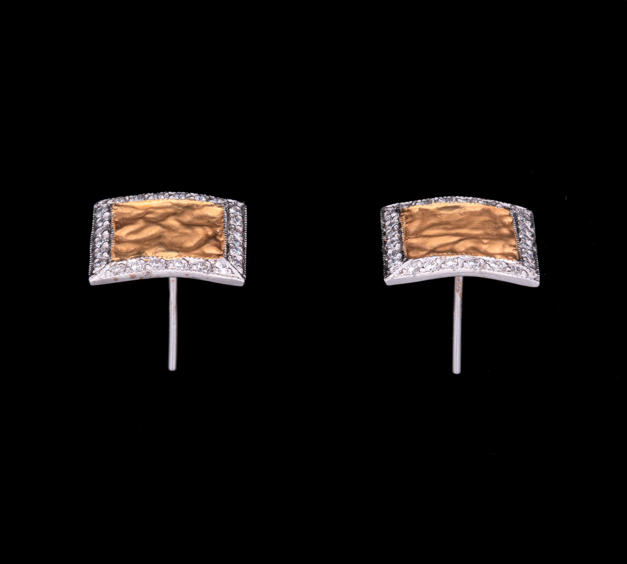 18K White And 24K Yellow Gold Diamond Square Stud Earring