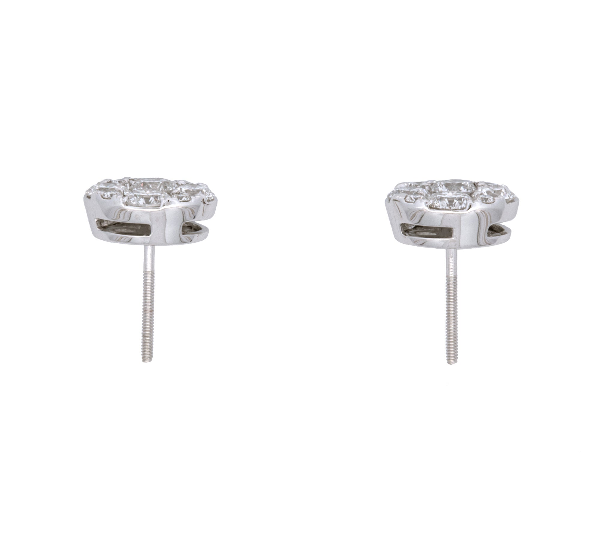 14K White Gold Diamond Stud Earrings With Screw Backs