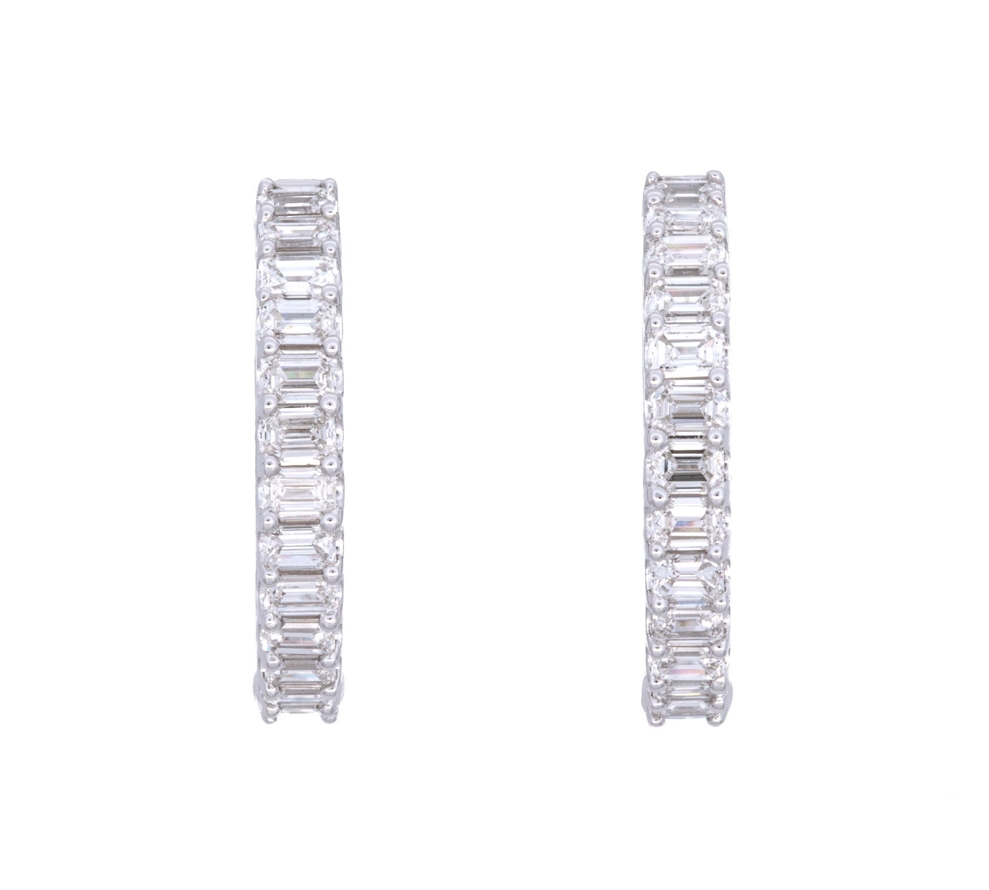 14K White Gold Emerald Cut 2.70ctw Diamond Hoop Earrings
