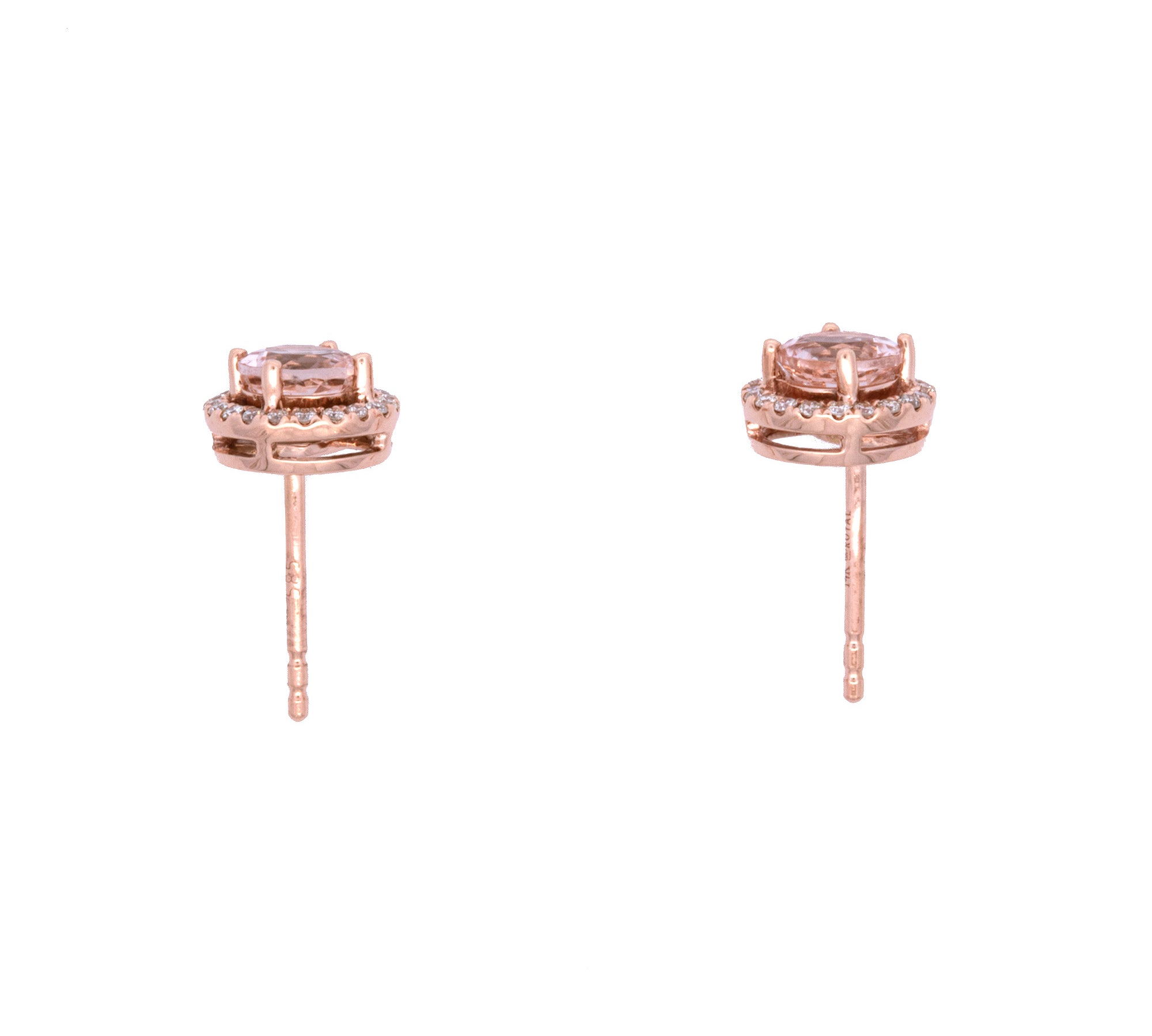 14K Rose Gold Morganite And Diamond Halo Stud Earring