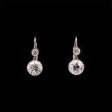 Platinum And 18K Yellow Gold Old Mine Cut Diamond Drop Earrings