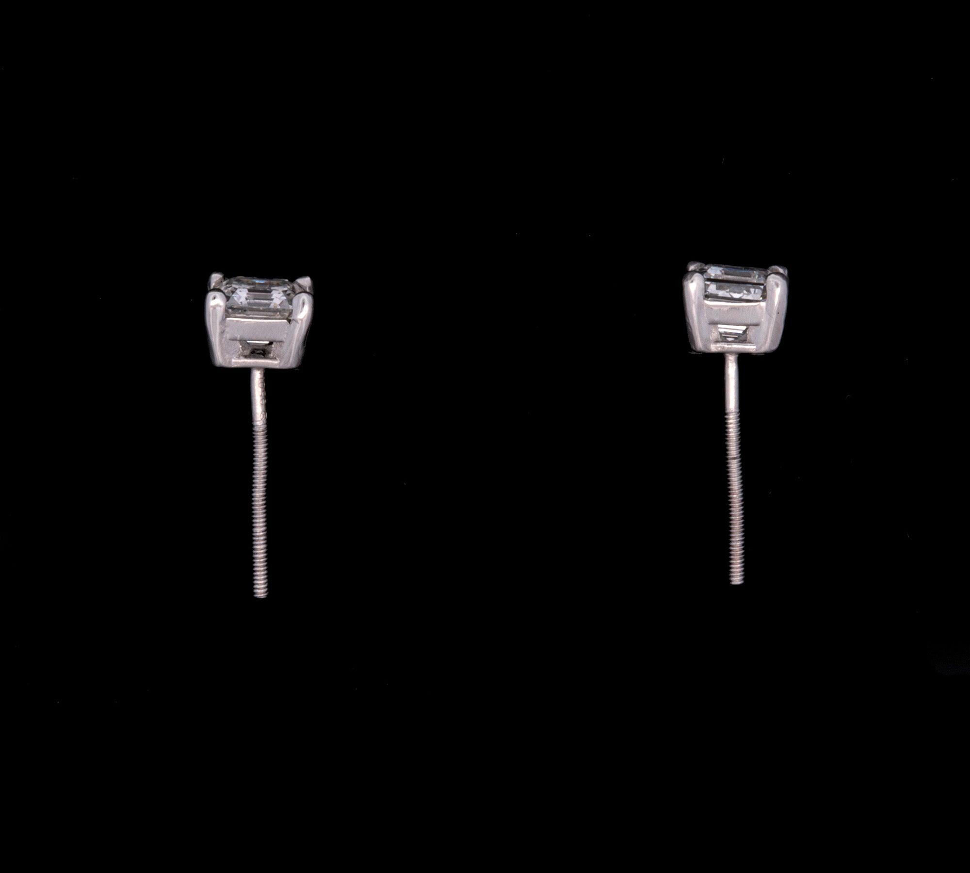 Platinum Four Prong Set Square Emerald Cut 1.15ctw Diamond Stud Earrings