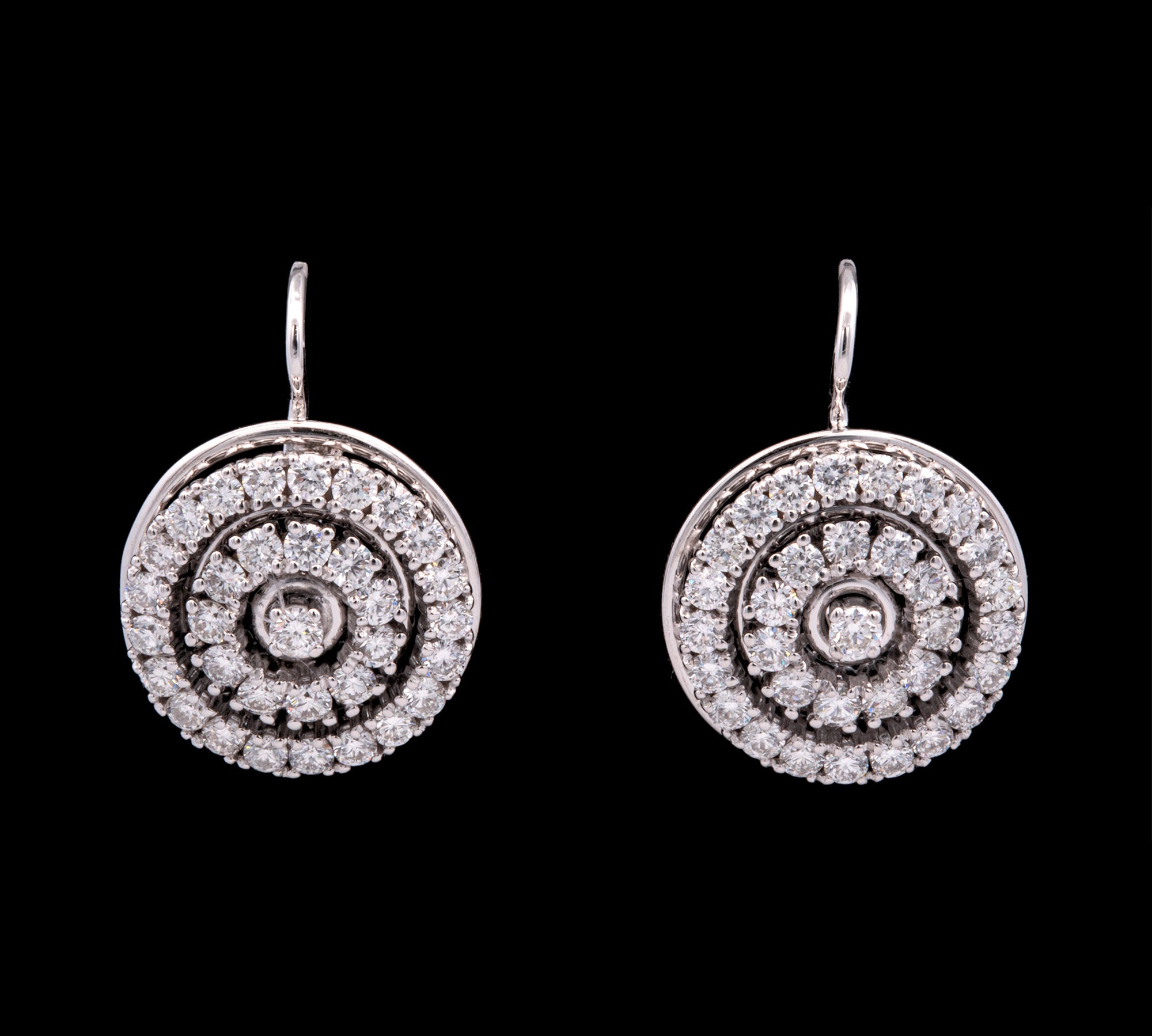 18K White Gold Diamond Circle Dangle Earrings