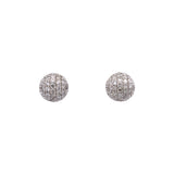 14K White Gold Pave Half Ball Stud Earrings