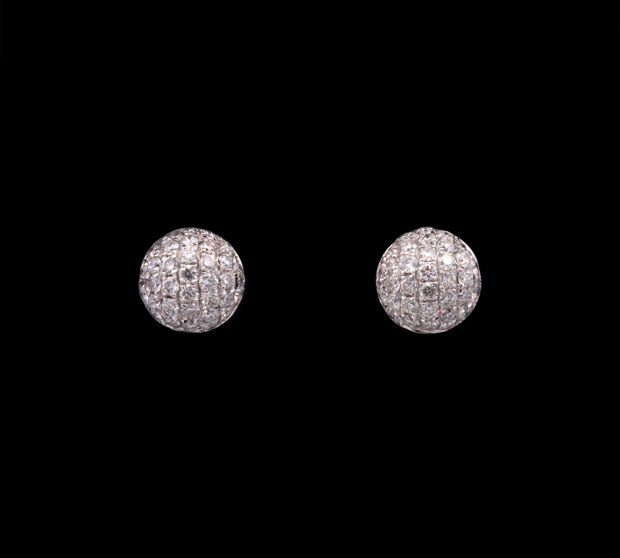 14K White Gold Pave Half Ball Stud Earrings