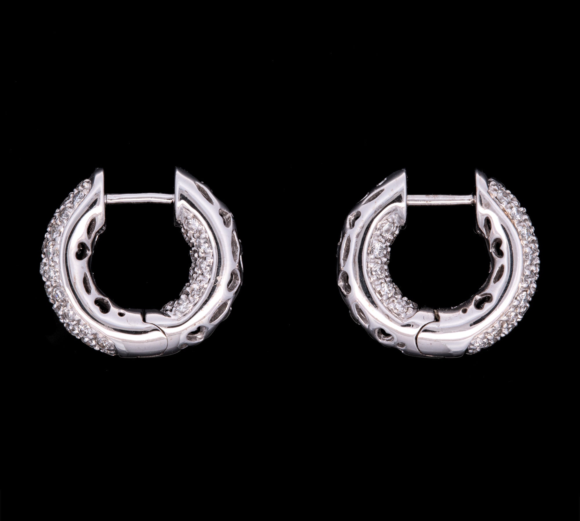 14K White Gold Pave Diamond Huggie Earrings