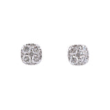 18K White Gold Cushion Illusion Diamond Cluster Stud Earrings