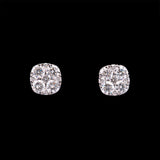 18K White Gold Cushion Illusion Diamond Cluster Stud Earrings