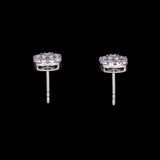 18K White Gold Cushion Illusion Diamond Cluster Stud Earrings