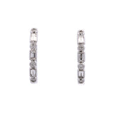 18K White Gold Baguette And Round Diamond Hoop Earrings