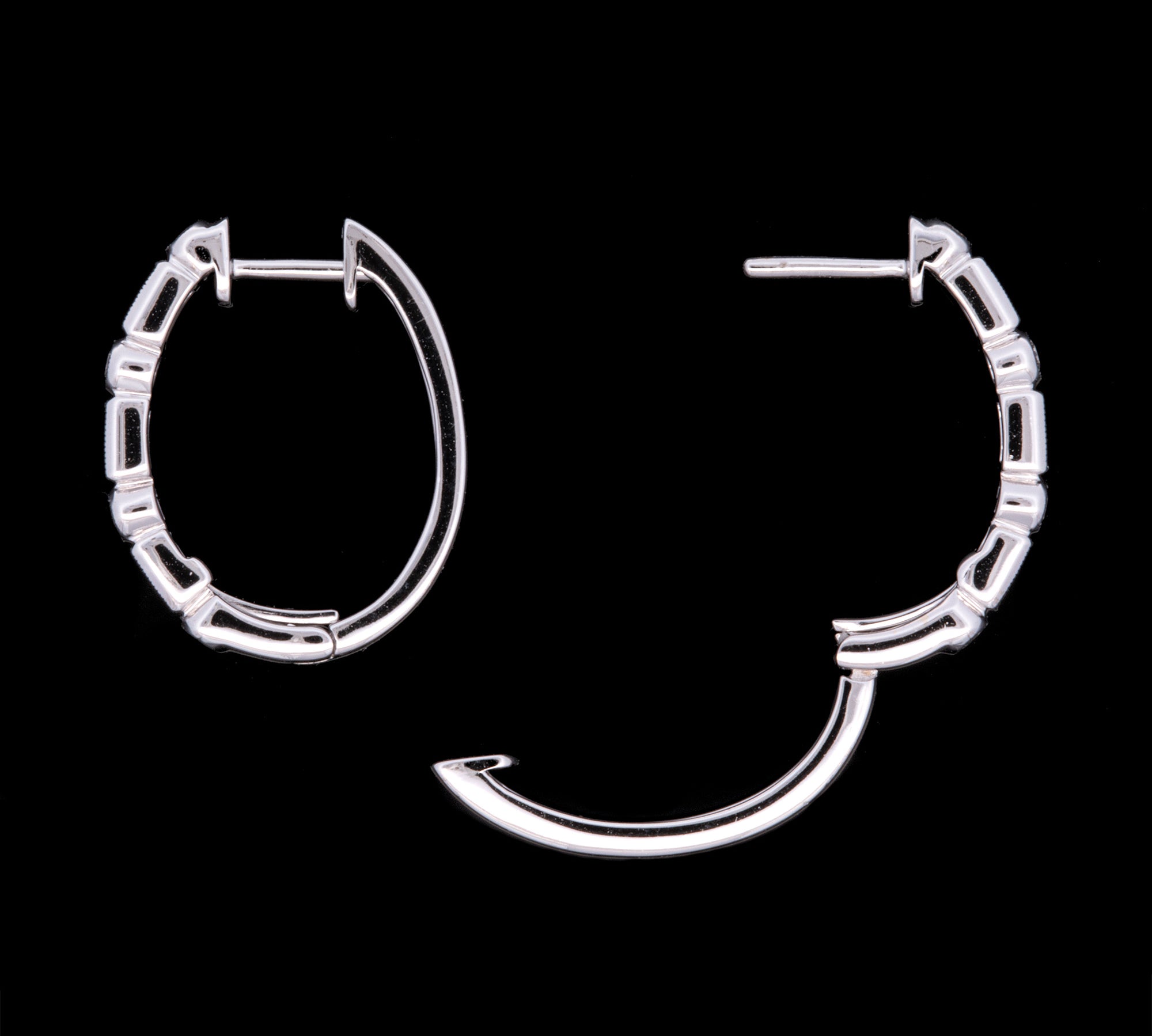 18K White Gold Baguette And Round Diamond Hoop Earrings
