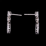 18K White Gold Cushion And Pear Shaped Illusion Cluster Drop Earrings