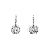 14K White Gold Hanging Diamond Cluster Drop Earrings
