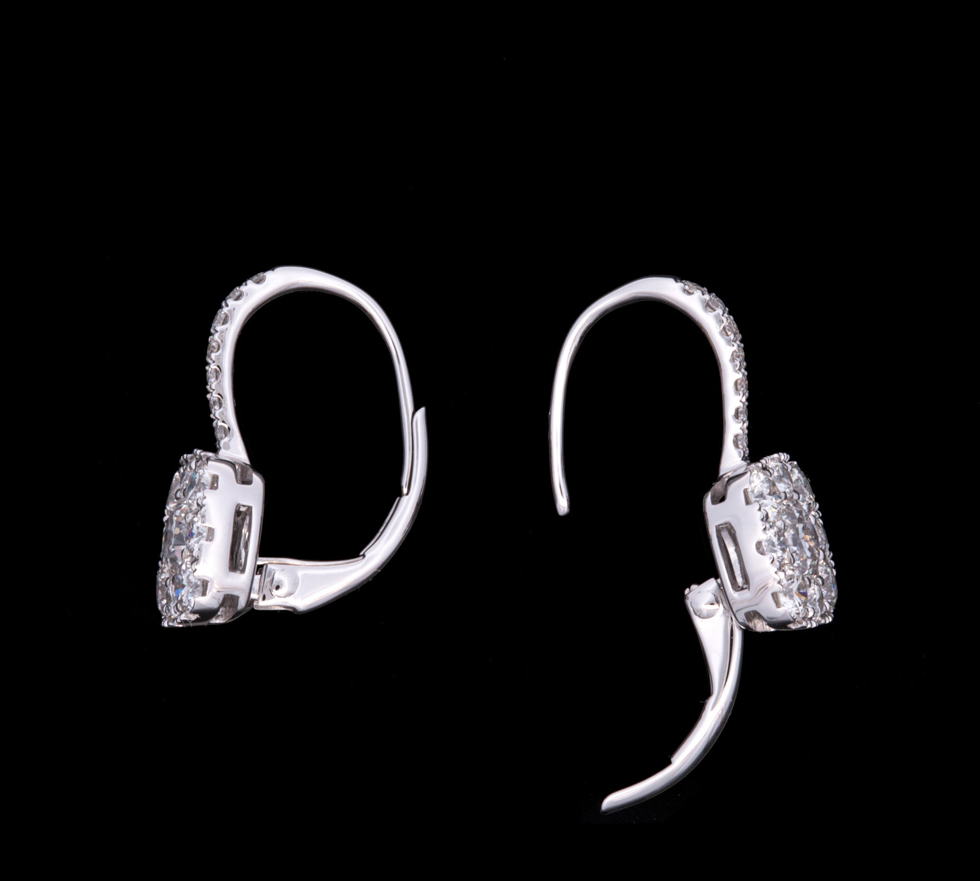14K White Gold Hanging Diamond Cluster Drop Earrings