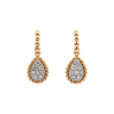 18KYellow Gold Tear Drop pave Diamond Hanging Earrings with Beaded Trim.