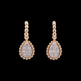 18KYellow Gold Tear Drop pave Diamond Hanging Earrings with Beaded Trim.