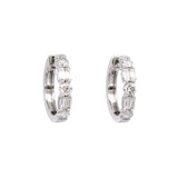 14K White Gold Round And Baguette Diamond Hoop Earrings