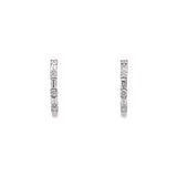 14K White Gold Baguette And Round Diamond Huggie Earrings