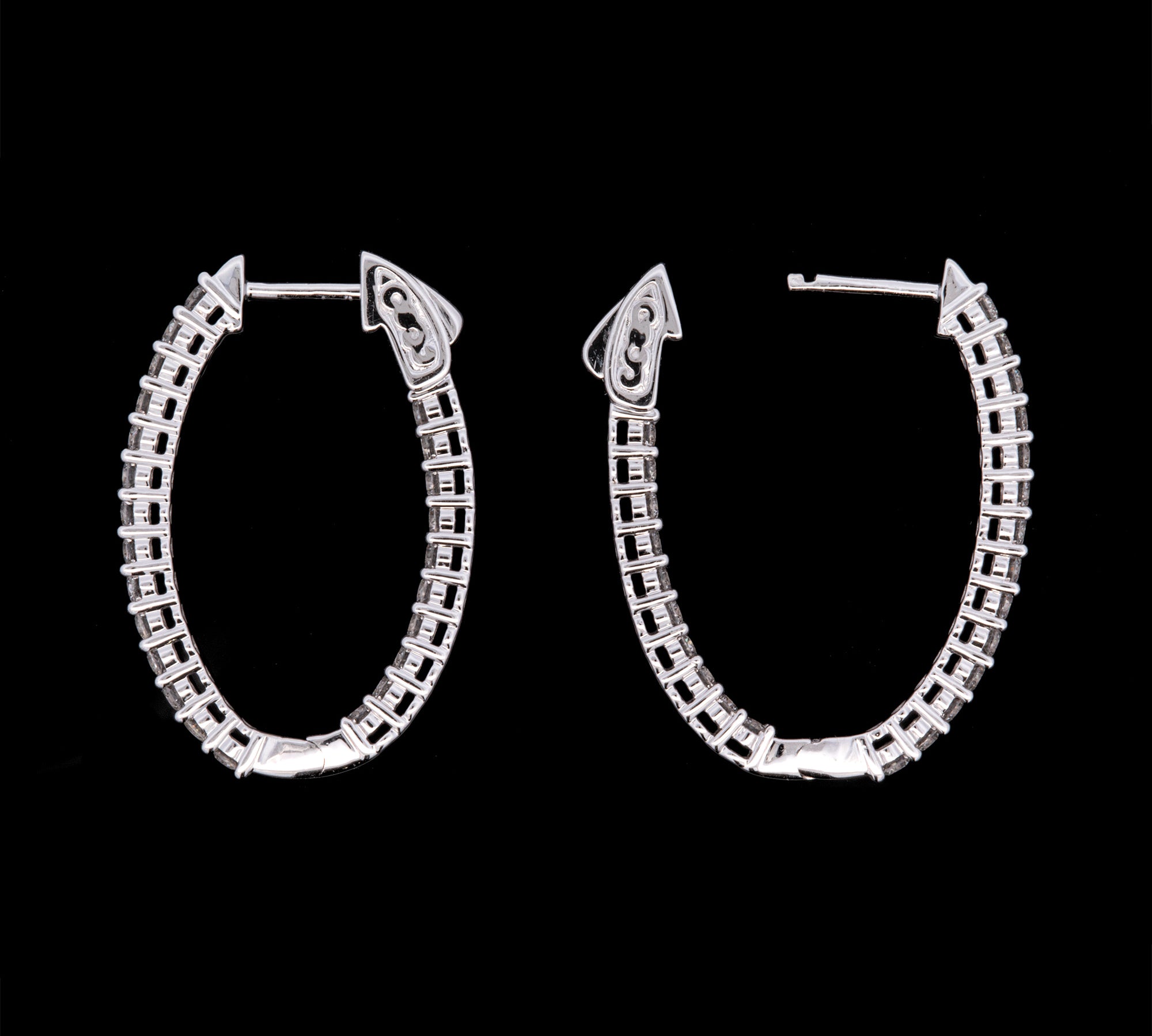 14K White Gold 1.50ctw Diamond Inside Out Oval Hoop Earrings, 29mm