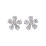 18K White Gold Diamond Flower Stud Earrings