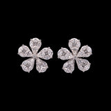 18K White Gold Diamond Flower Stud Earrings