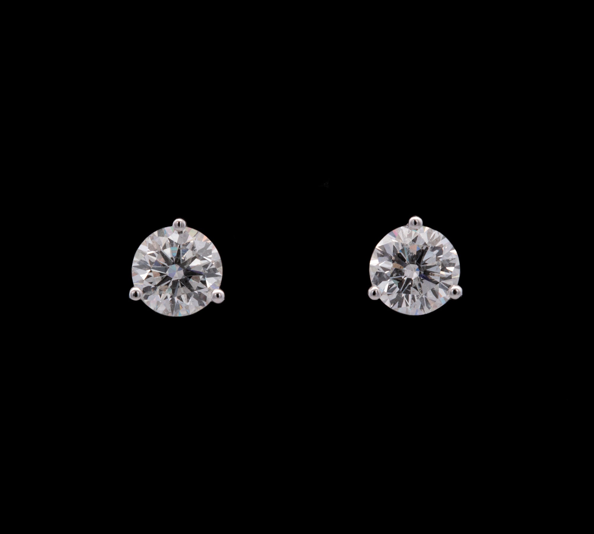 14K White Gold Three Prong Martini Set 2.08ctw Diamond Stud Earrings