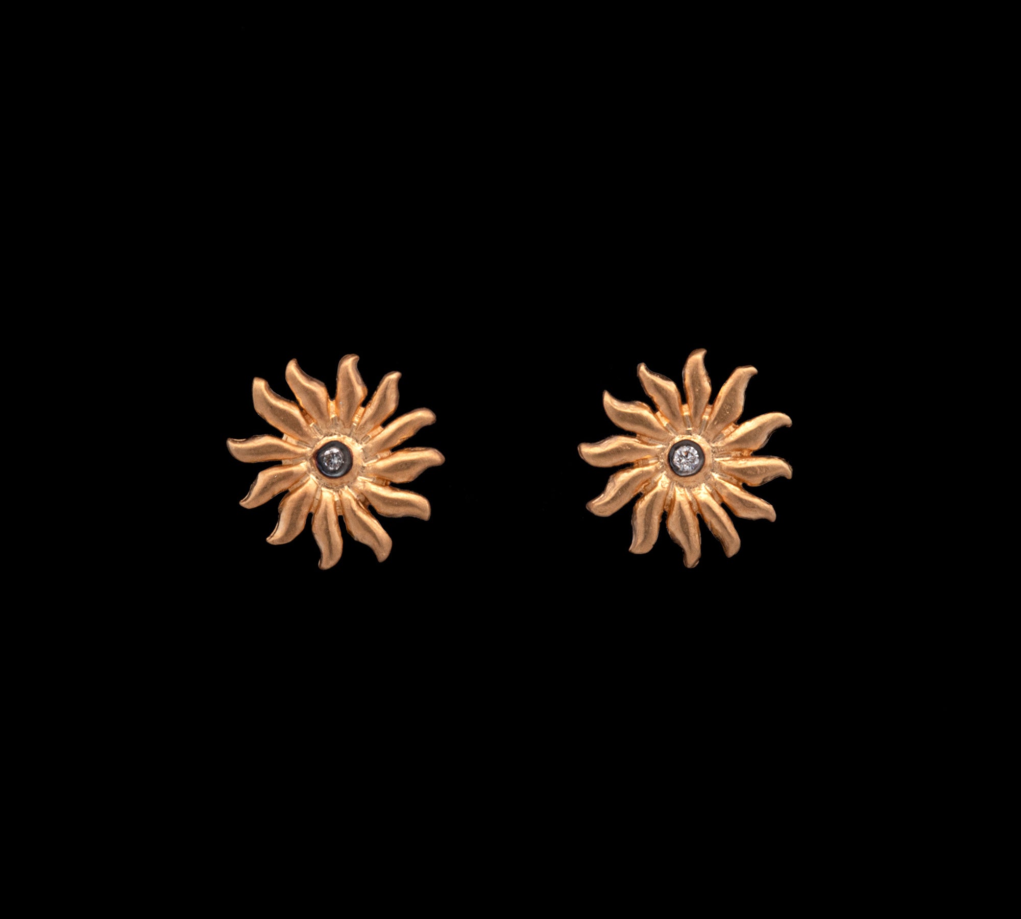 22K Yellow Gold And Sterling Silver Diamond Sunburst Stud Earrings