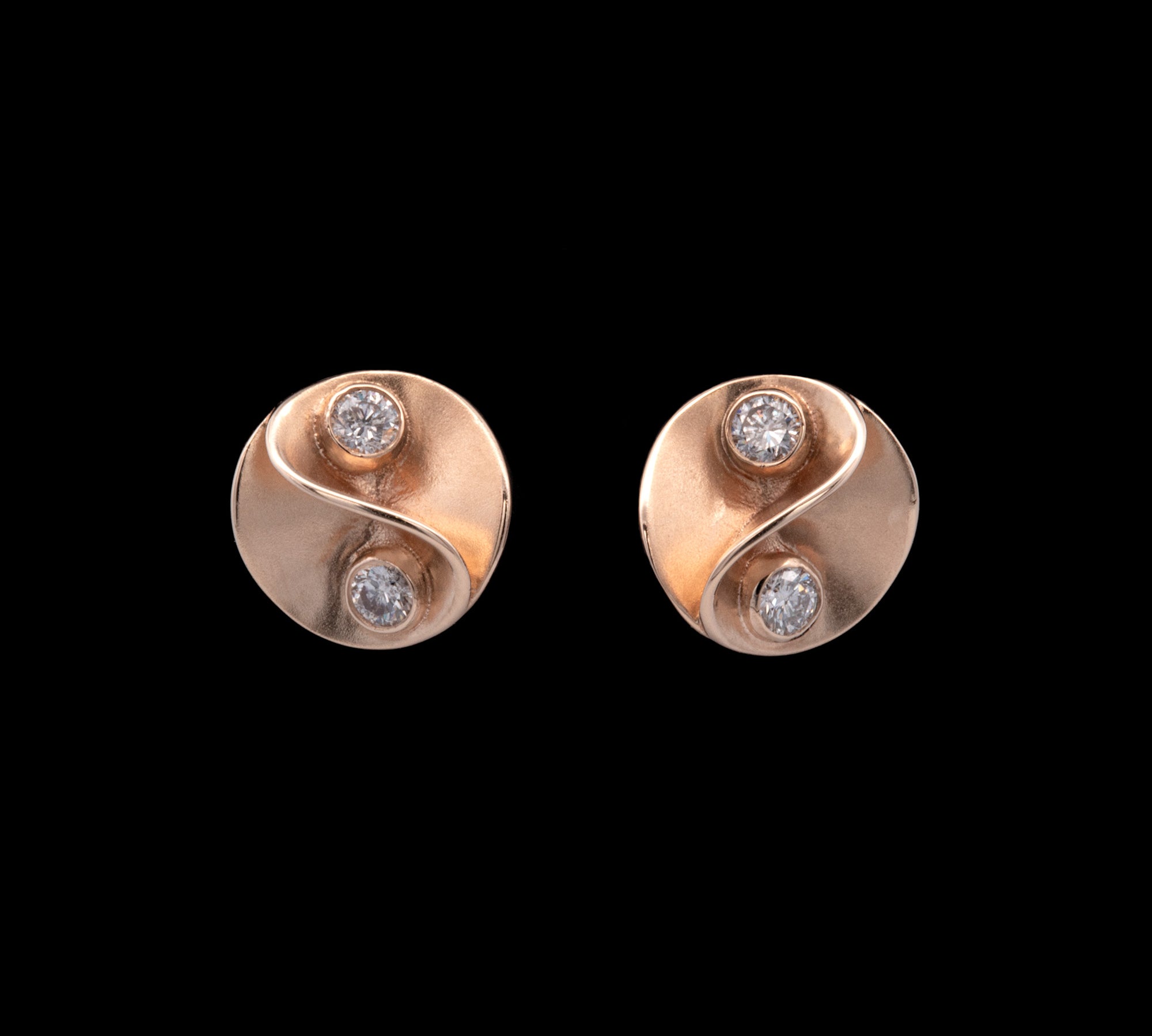14K Yellow Gold Diamond Swirl Stud Earrings