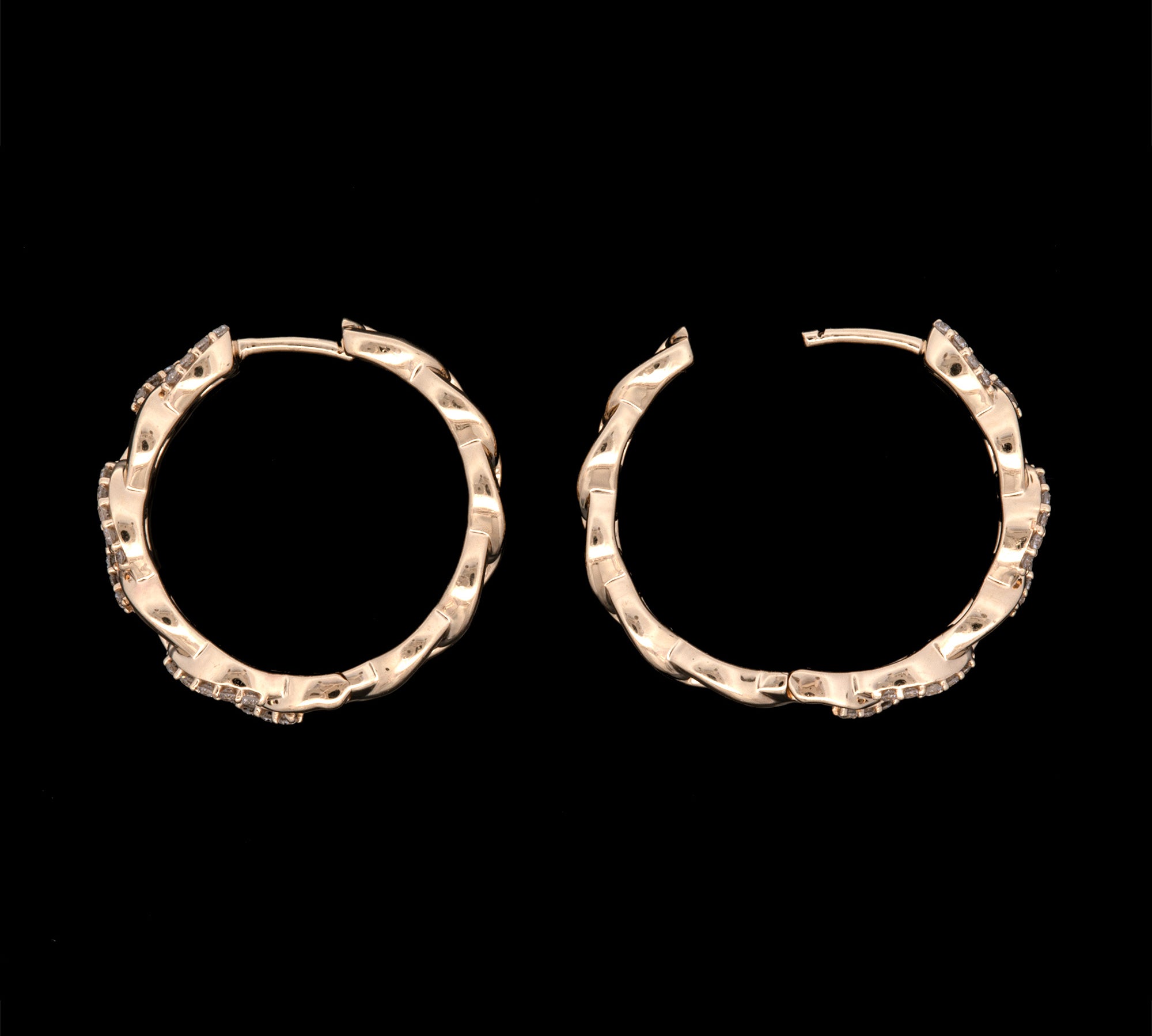 14K Yellow Gold 22mm Chain Link Diamond Hoop Earrings