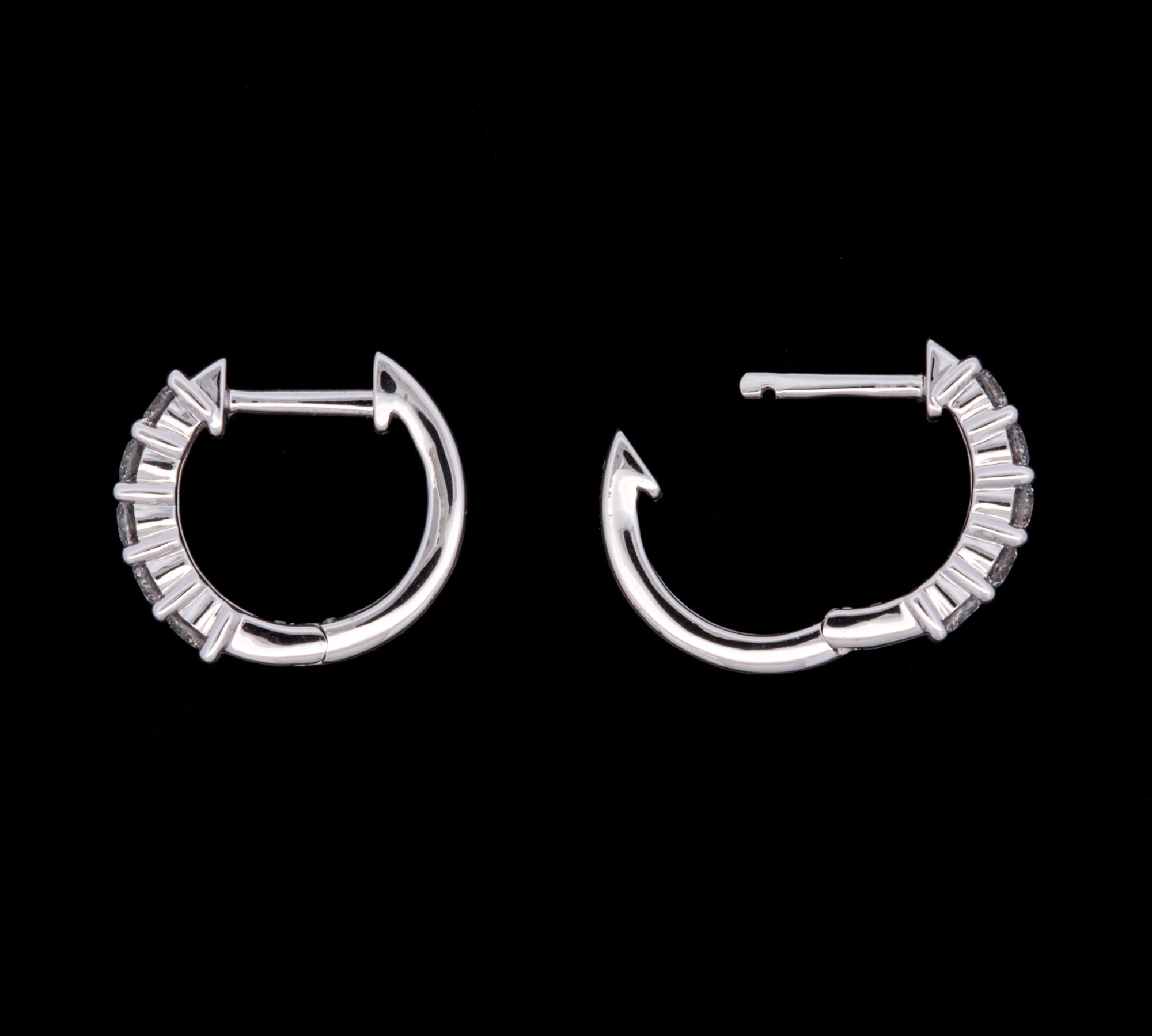 14K White Gold Prong Set 0.50ctw Diamond Huggie Earrings, 12mm
