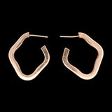 14K Yellow Gold Brushed Finish Square Hoop Earrings With Diamond Accents