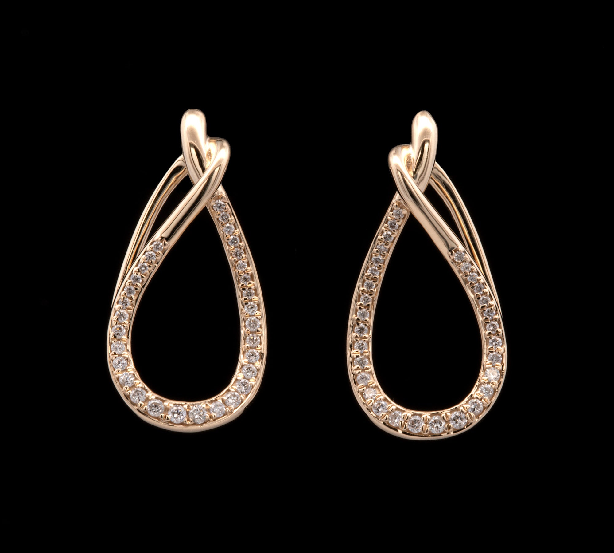14K Yellow Gold Diamond Open Tear Drop Earrings