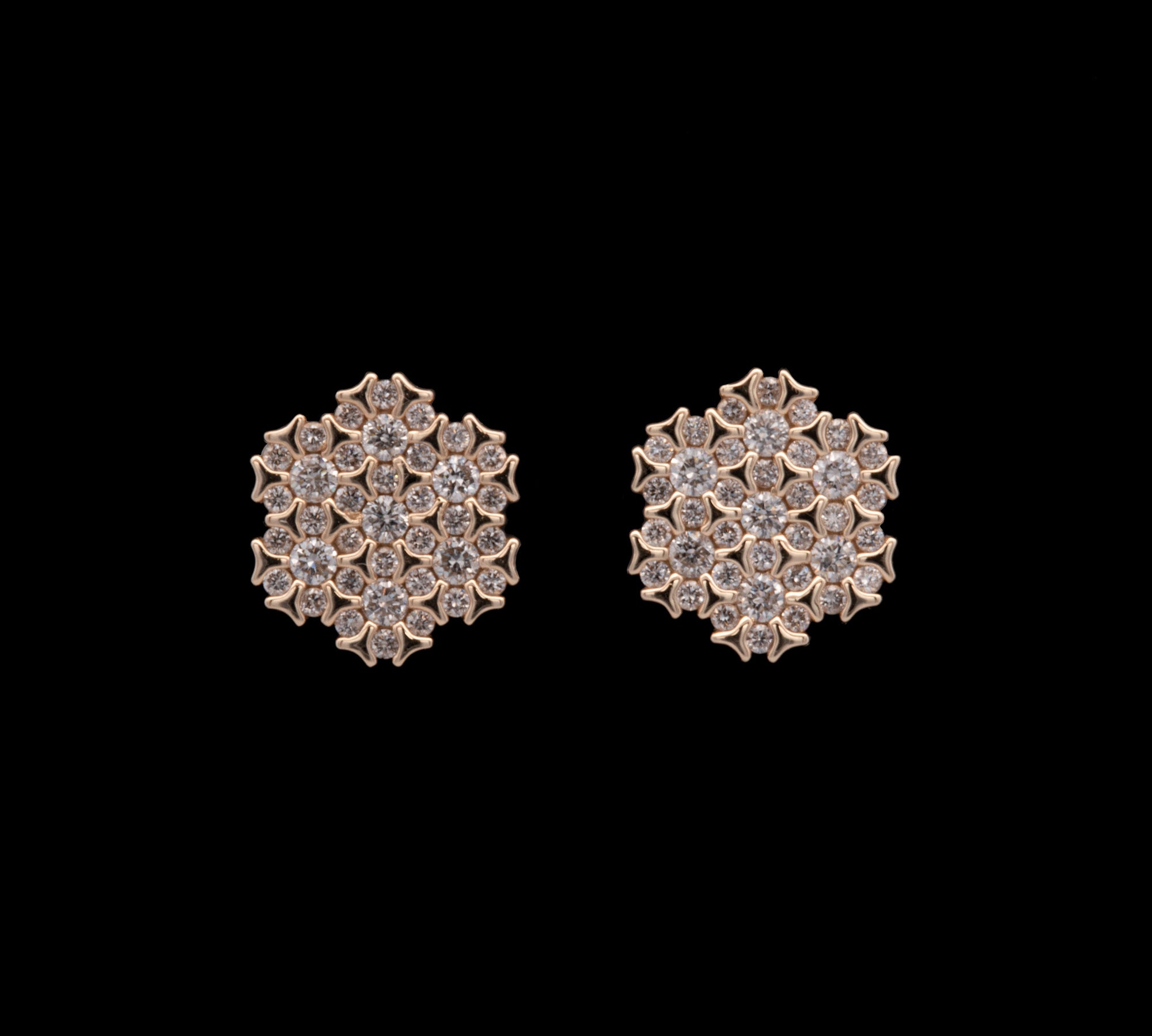 14K Yellow Gold Diamond Cluster Flower Stud Earrings