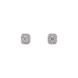14K White Gold Diamond Halo Stud Earrings With Screw Backs