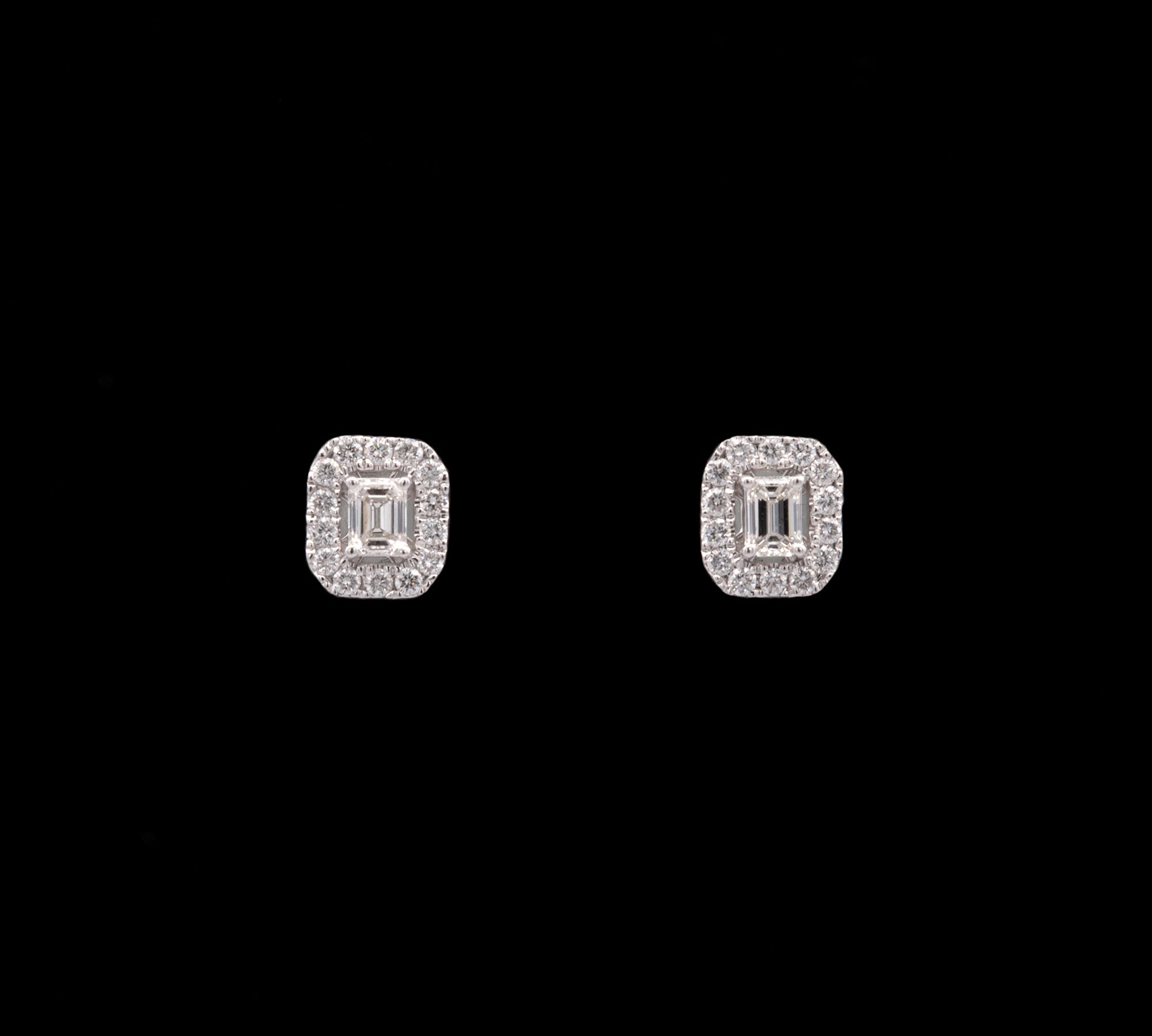 14K White Gold Diamond Halo Stud Earrings With Screw Backs