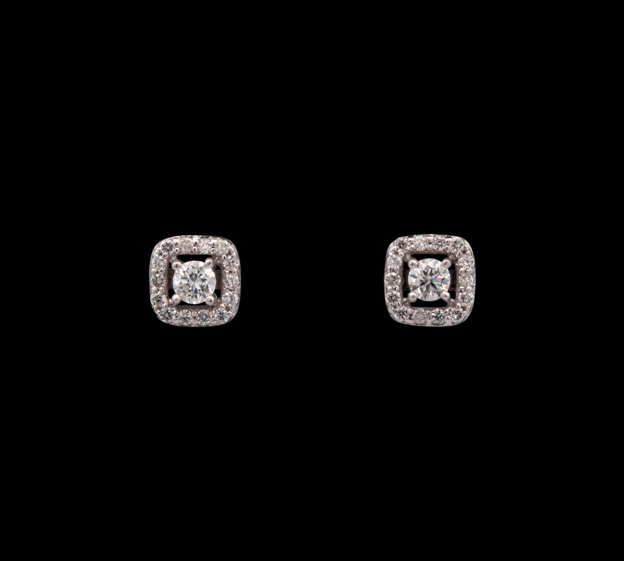 14K White Gold Diamond Halo Stud Earrings