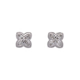 14K White Gold Diamond Clover Stud Earrings