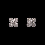 14K White Gold Diamond Clover Stud Earrings