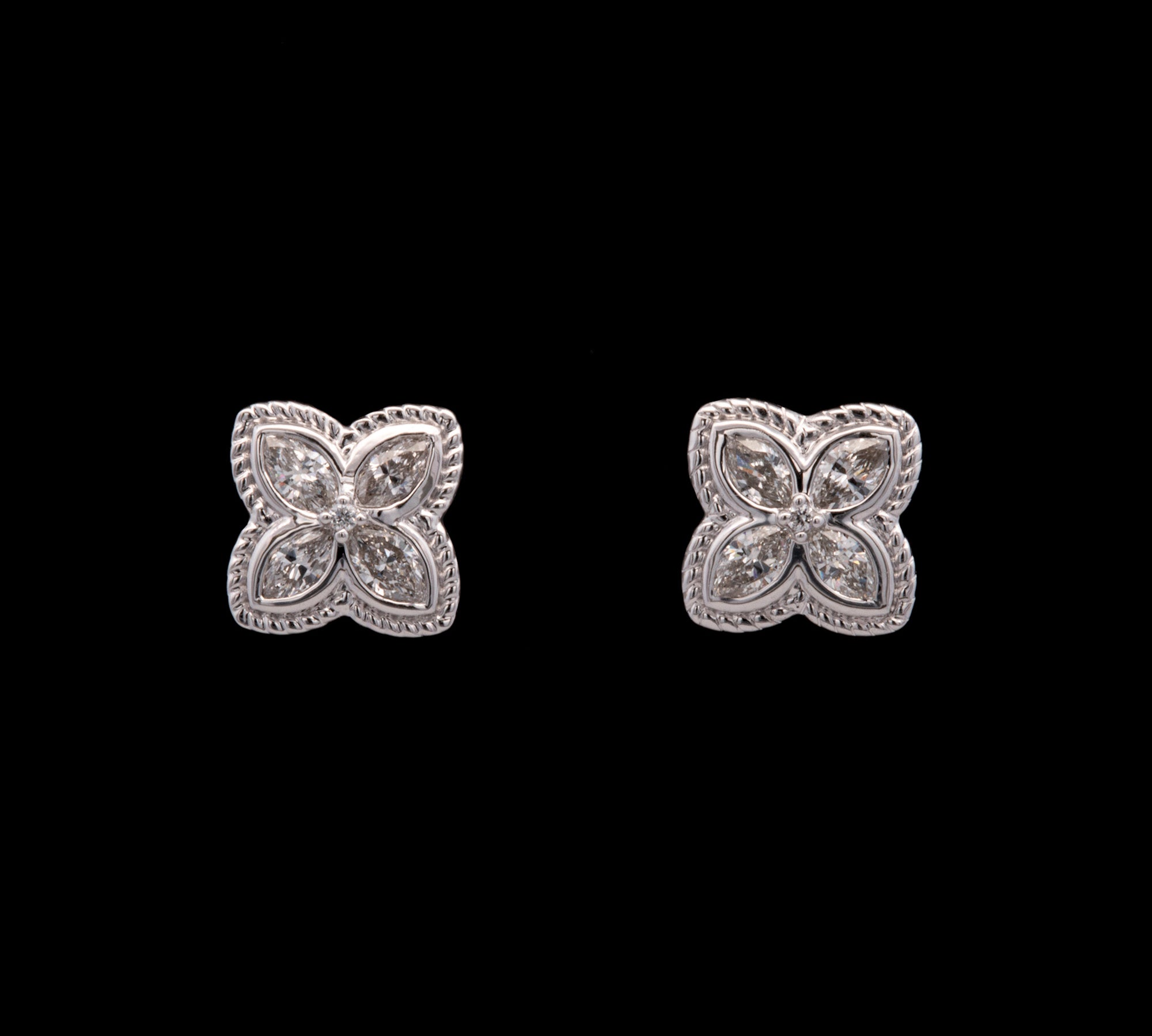 14K White Gold Diamond Clover Stud Earrings