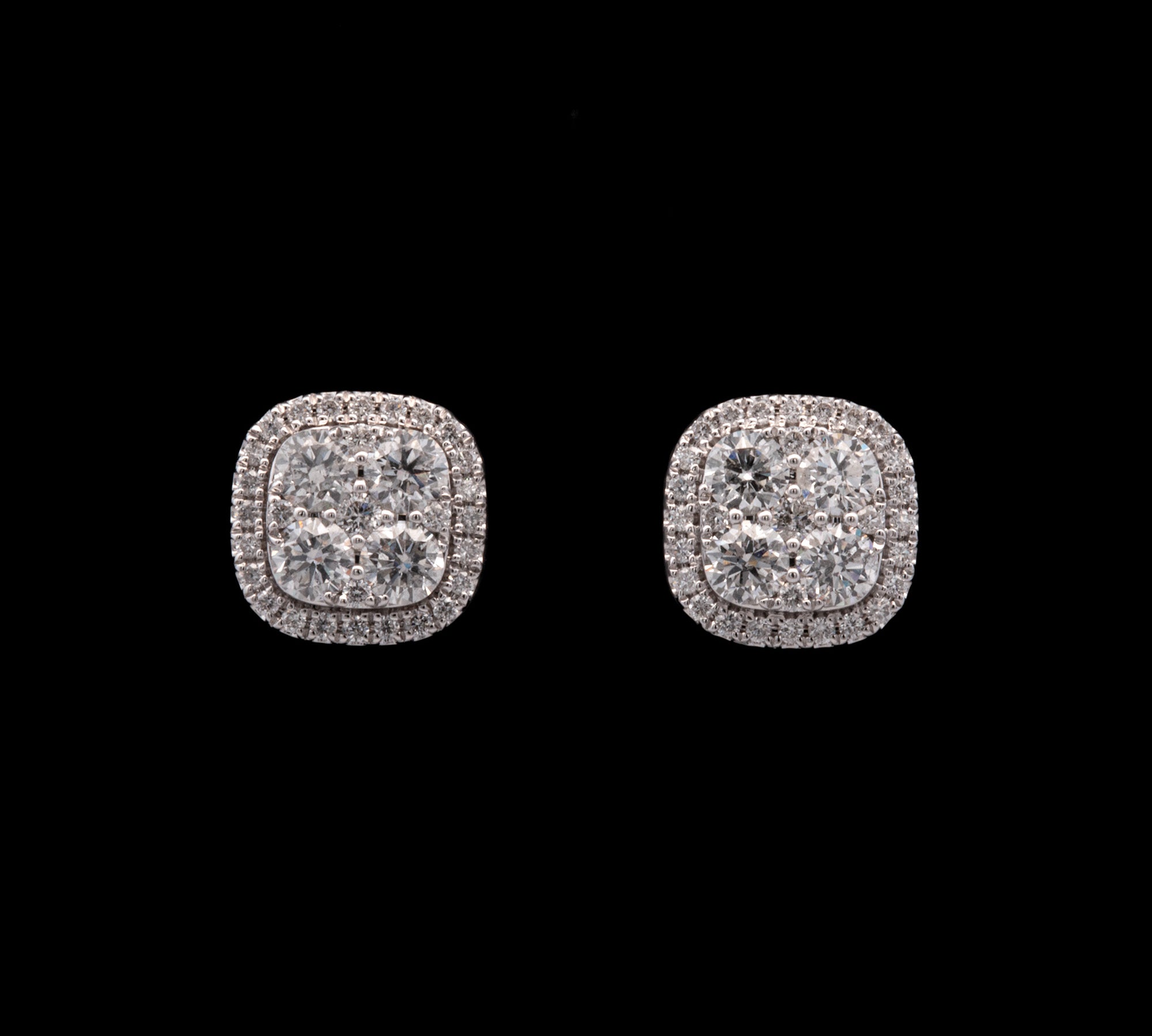 14K White Gold Diamond Cluster Stud Earrings