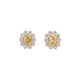 18K Yellow Gold Fancy Yellow Oval Diamond Stud Earrings With Diamond Halos
