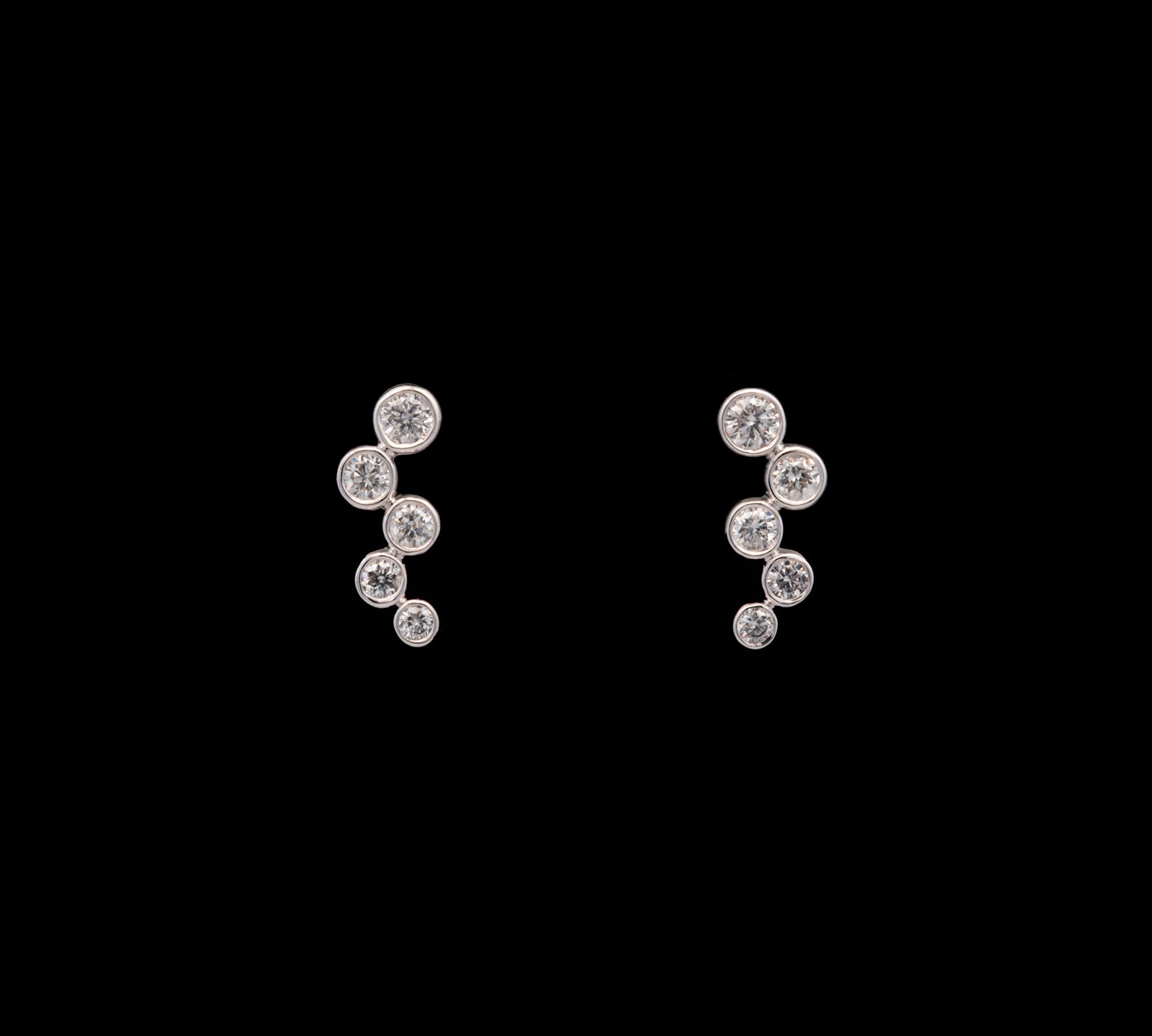 14K White Gold Off Set Bezel Set Diamond Stud Earrings